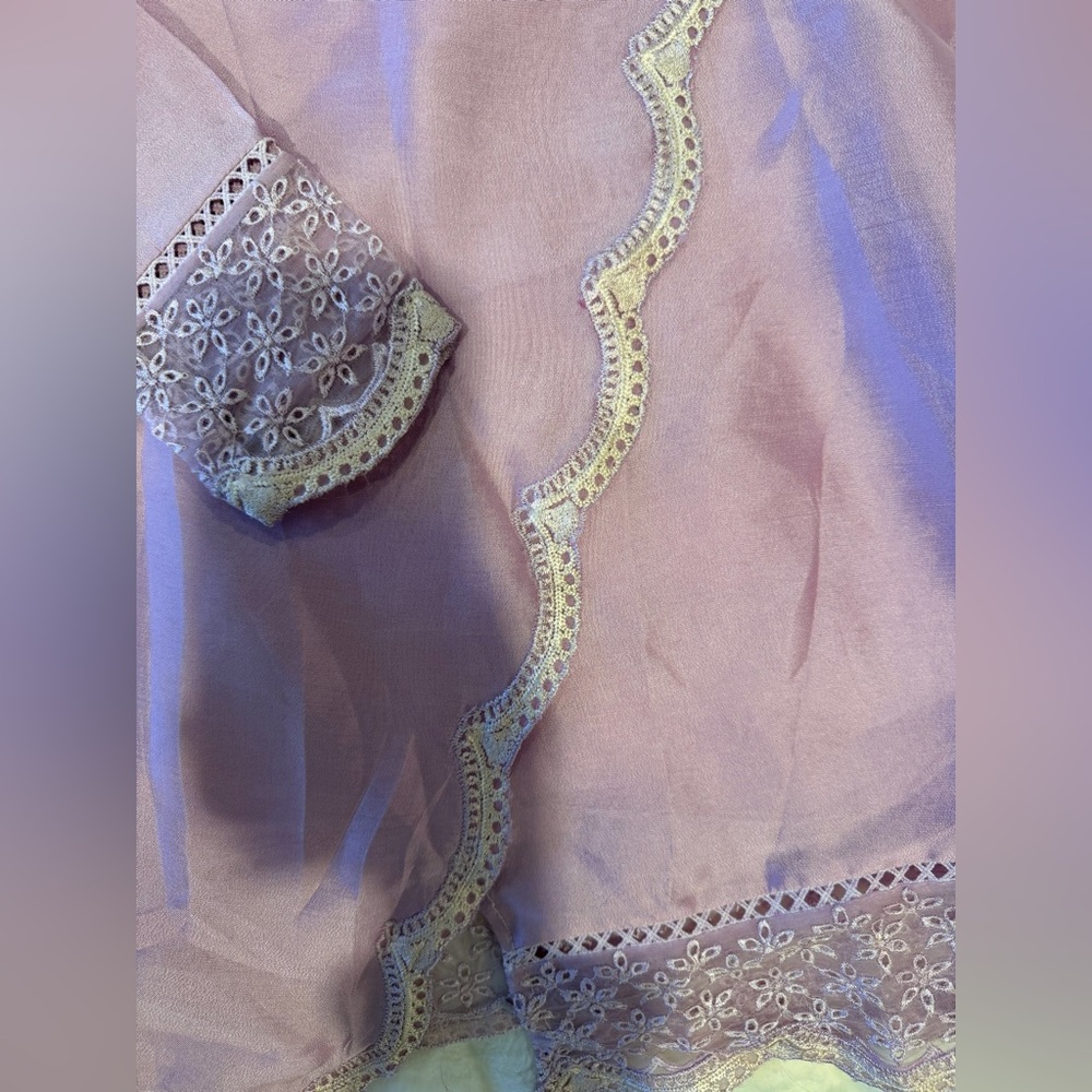 Farah Talib Aziz Pakistani Indian Lavender Raw Silk Wrap Shirt With Sleeves - Picture 13 of 15